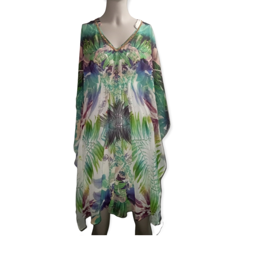 JENNIFER LOPEZ green floral leaf boho dress size extra small